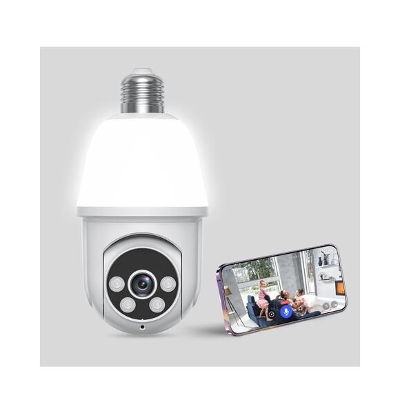 1080P Light Bulb Security Camera with Motion Detection and Alarm, 2.4Ghz Wifi On - Picture 3 of 3